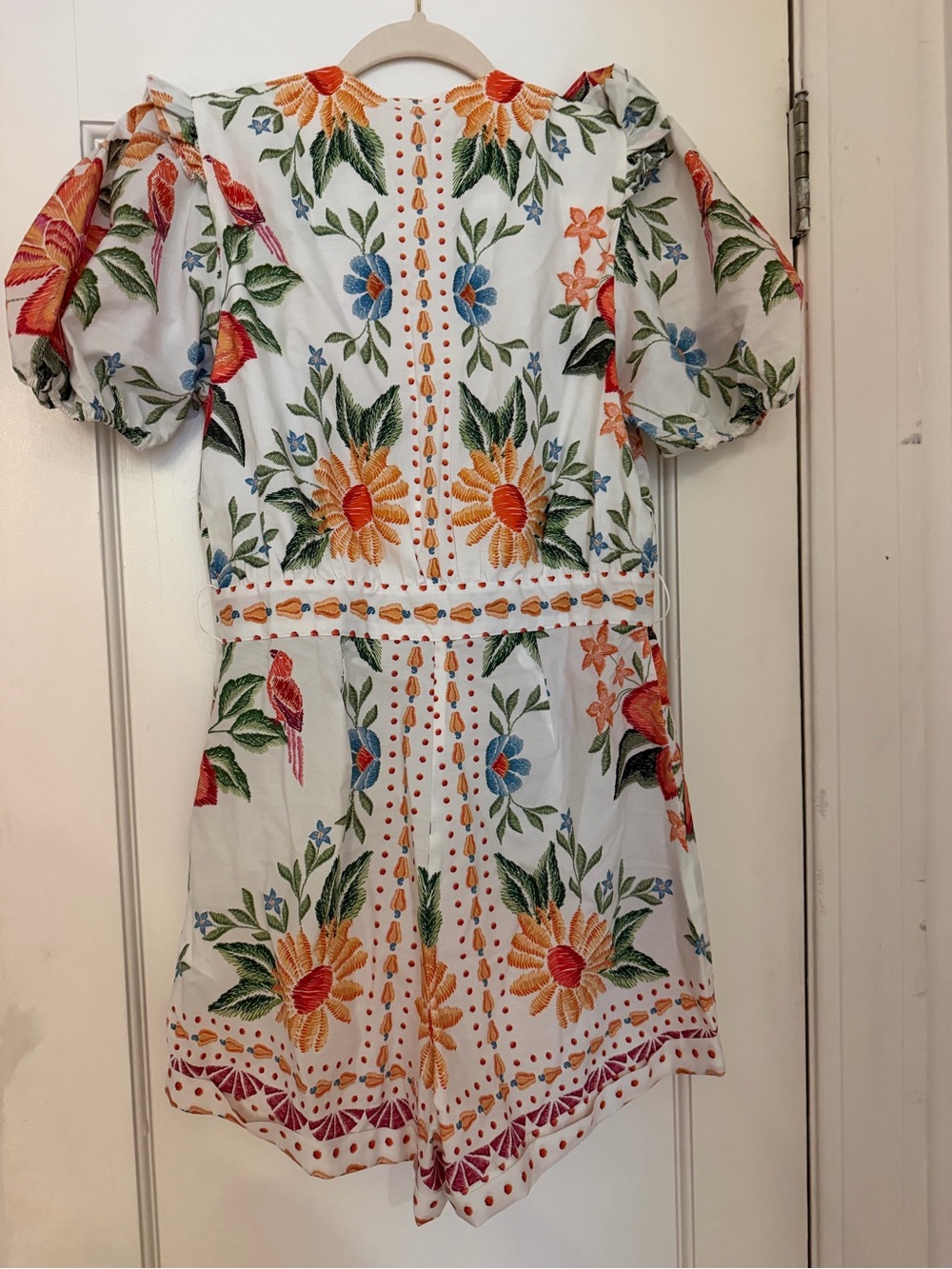 FARM Rio White Floral Embroidered Puff Sleeve Romper - Picture 5 of 5